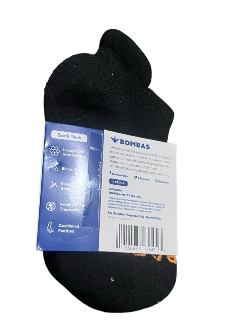 NWT kids Unisex Bombas Black Low-Cut No-Show Socks - 5 Pair Pack